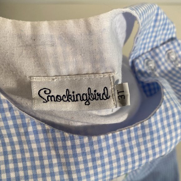 Smocking Bird Whale Print Blue White Gingham Romper Boy Size 3 T - Picture 5 of 5